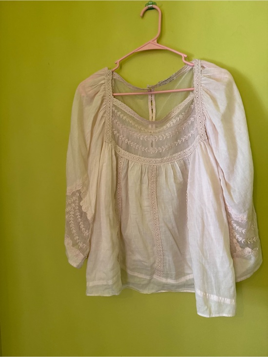 Anthropologie Tops - Anthropologie Pale Blush Embroidered Peasant Tunic